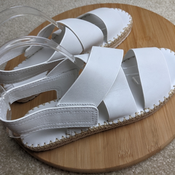 VINCE Tenison Espadrille Sandal White Leather Flat Low Platform Jute - Picture 16 of 16